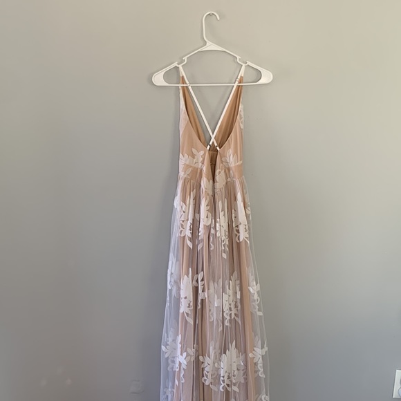 Special Occasion Maxi Dress with Velvet Floral Detail, Size M, Color Nude&White - Picture 8 of 16